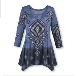 🆕️Diamond Aztec Sharkbite Tunic blue XXL